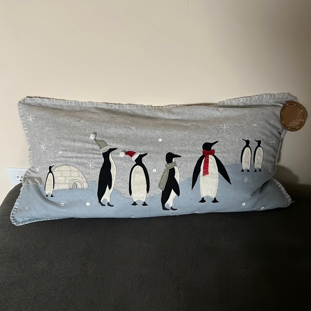 Aspen holiday penguin decorative pillow  28" x 14" NWT